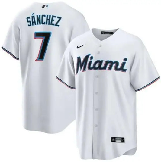 White Jesús Sánchez Miami Marlins Nike Home Replica Player Jersey displayed