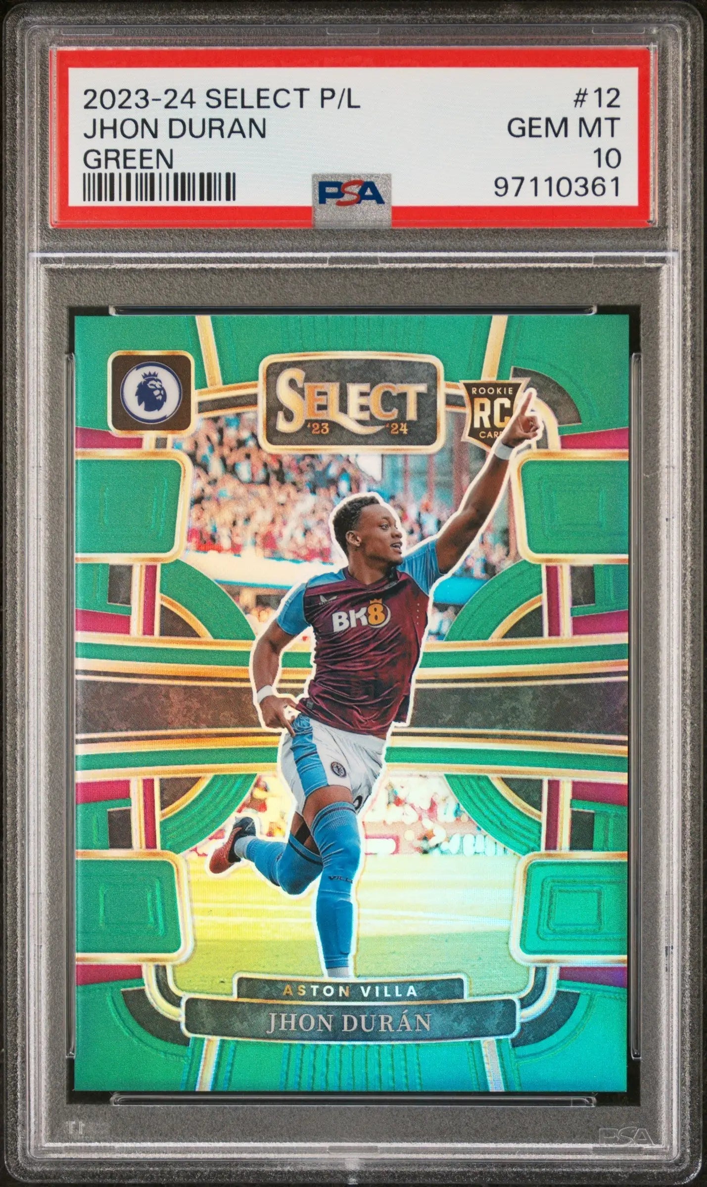 Jhon Duran 2023 Panini Select Premier League Green Prizm rookie card PSA 10