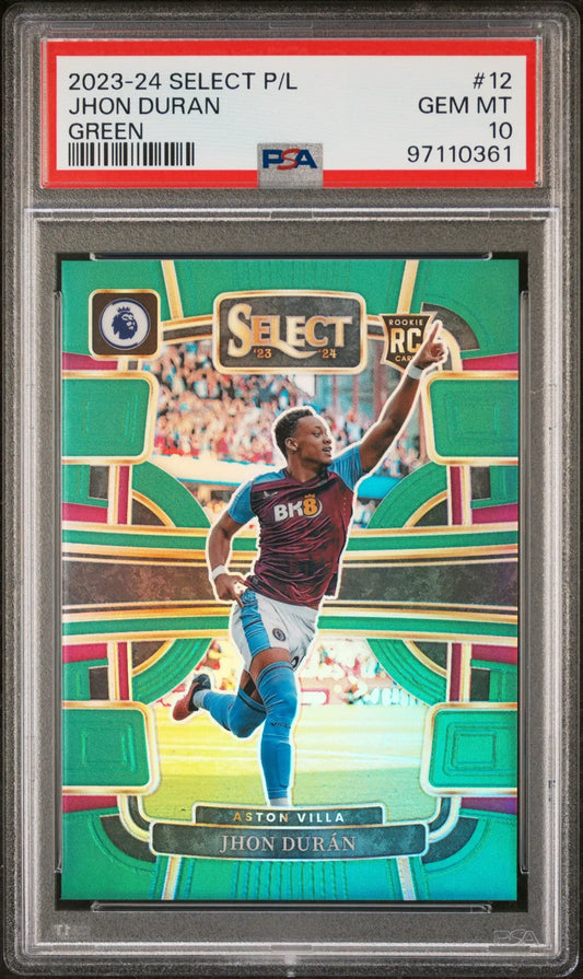 Jhon Duran 2023 Panini Select Premier League Green Prizm rookie card PSA 10