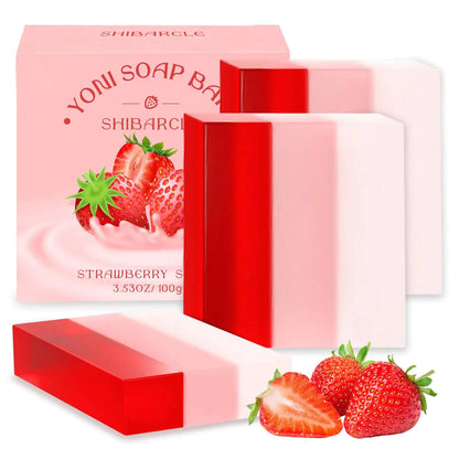3 PCS Yoni Soap Bar Organic Yoni Bar Soap Yoni Wash Feminine Wash for Women Ph Balance Natural Deodorant Vaginal Body Bath Soap Body Wash Strawberry Handmade feminine soap