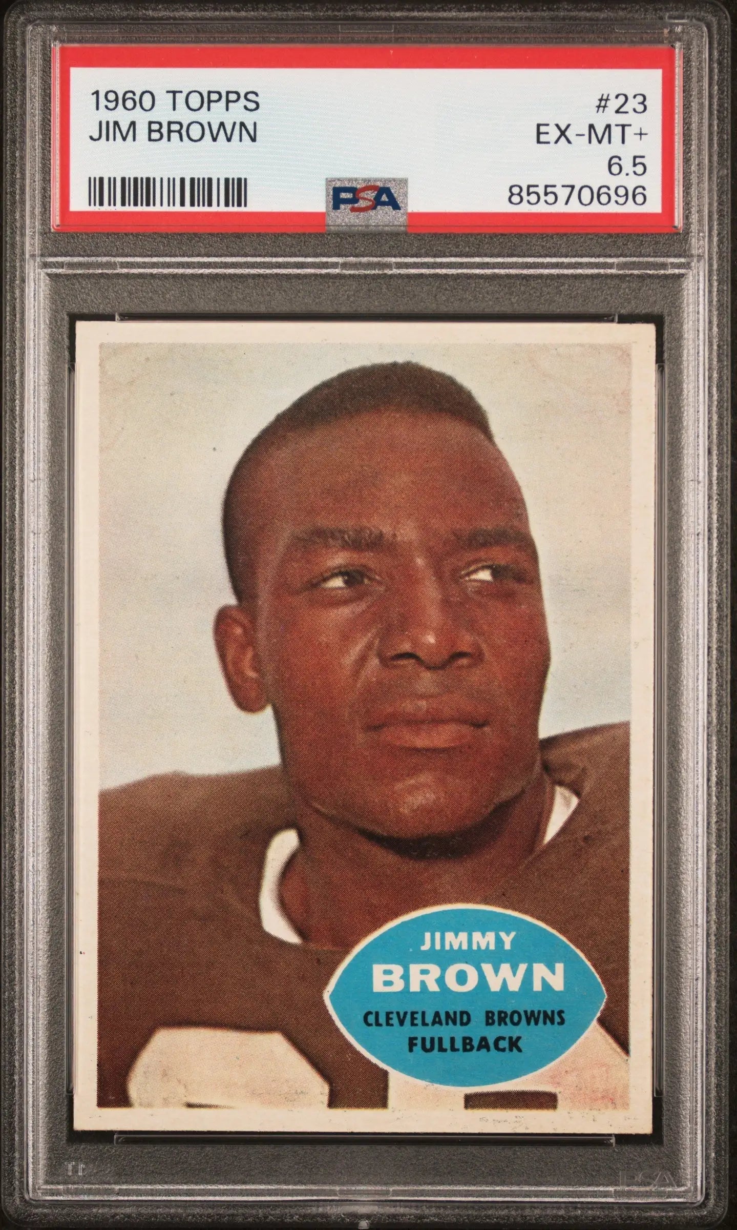 Jim Brown 1960 Topps #23 PSA 6 Ex-Mint+ trading card in protective holder