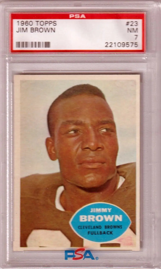Graded Jim Brown football card from 1960 Topps PSA 7 NM by Columbia Hobby