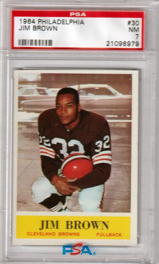 Graded Jim Brown football card from 1964 Philadelphia HOF series by Columbia Hobby