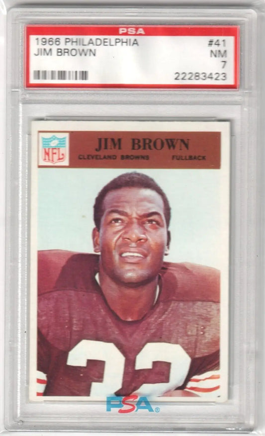 Graded Jim Brown football card from 1966 Philadelphia #41 PSA 7 NM in Columbia Hobby eBay store