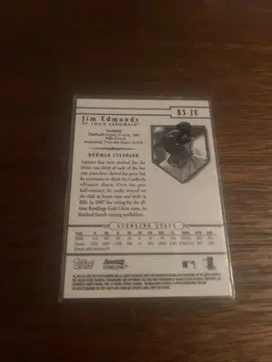 Jim Edmonds 2007 Bowman Sterling Jersey Card featuring the Cardinals logo
