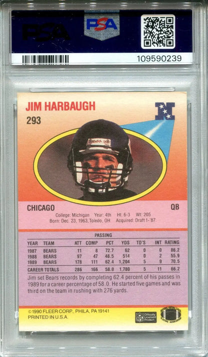 Encased Jim Harbaugh 1990 Fleer rookie card signed auto PSA 7 Michigan