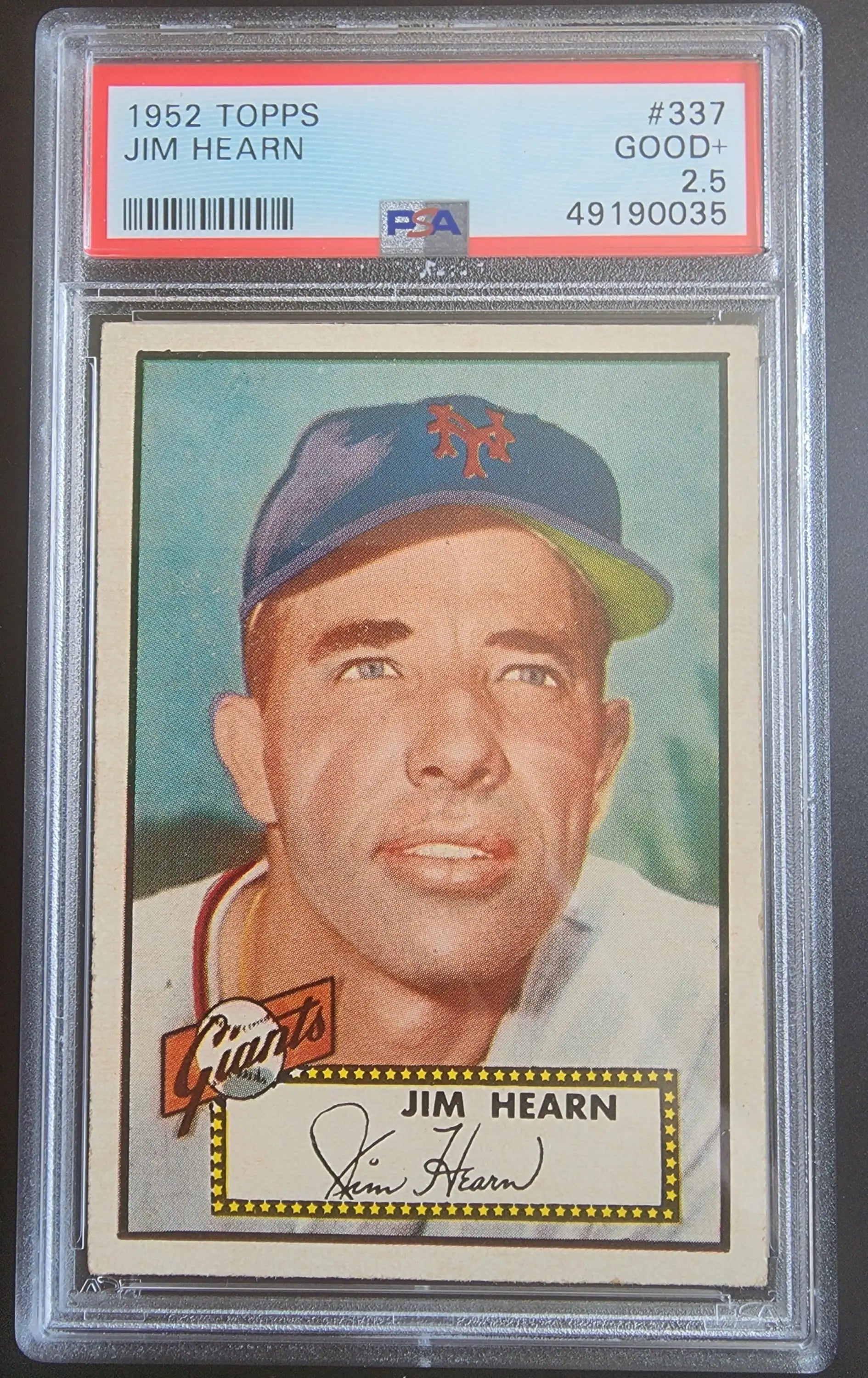Jim Hearn 1952 Topps #337 PSA 2.5 Good+ baseball card in protective case