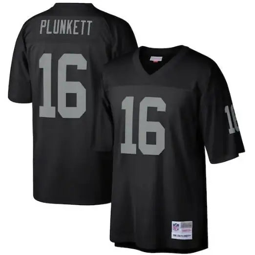 Black Jim Plunkett Las Vegas Raiders legacy jersey with Plunkett 16 lettering