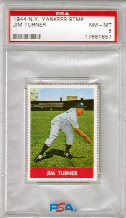 Graded Jim Turner Yankees stamps from Columbia Hobby in PSA 8 NM-MT condition