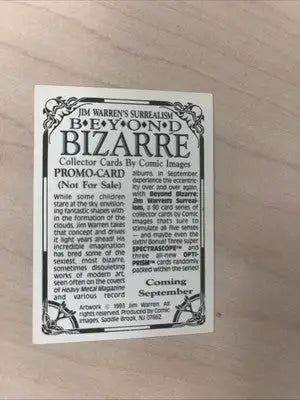 Beyond Bizarre promo card featuring Jim Warren surrealism comic images artwork 1993