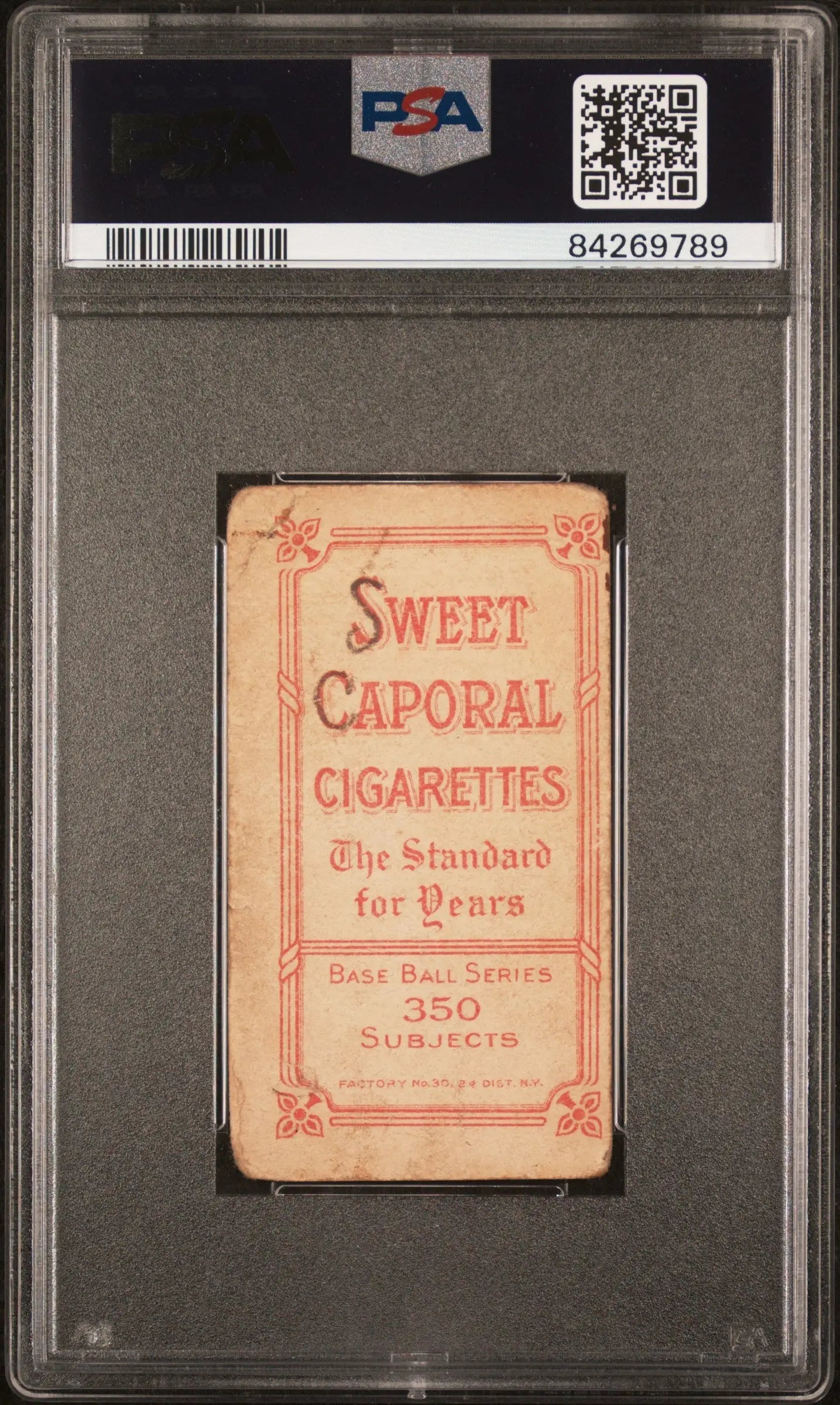 Vintage T206 Sweet Caporal cigarette pack of Jimmy Burke in PSA graded holder