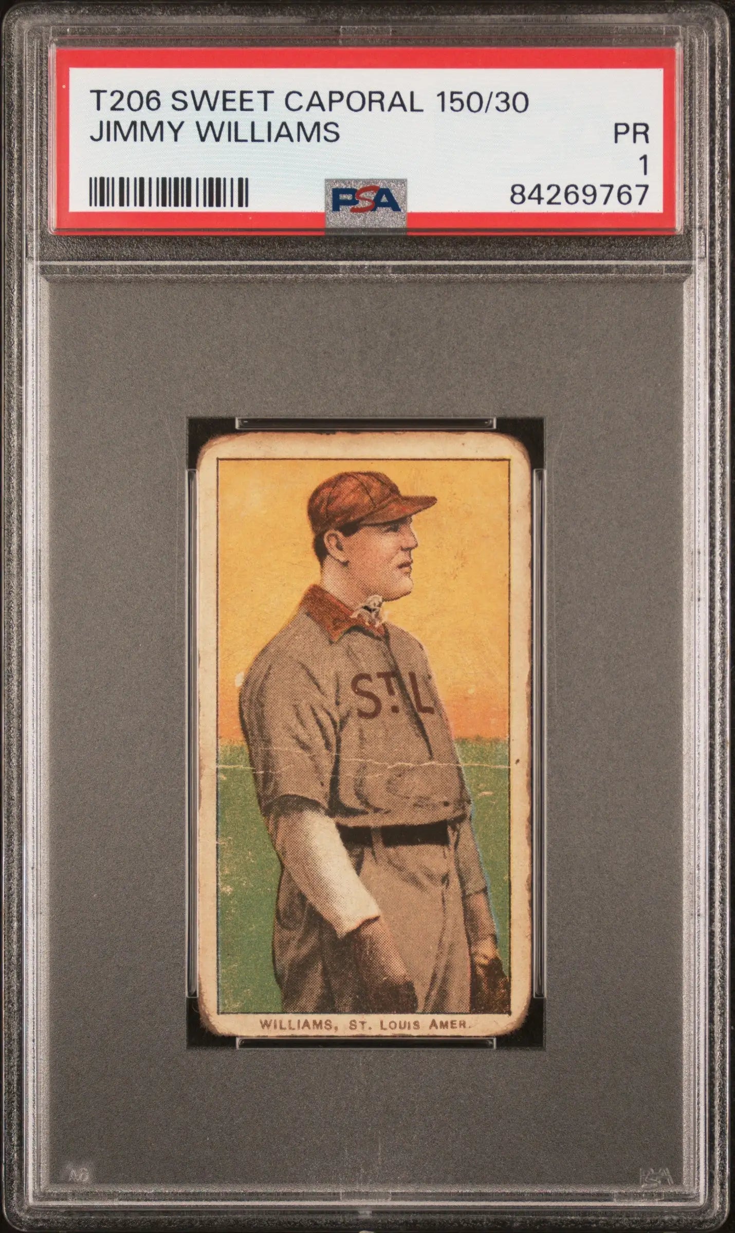 PSA-graded Jimmy Williams T206 Sweet Caporal baseball card in St. Paul uniform