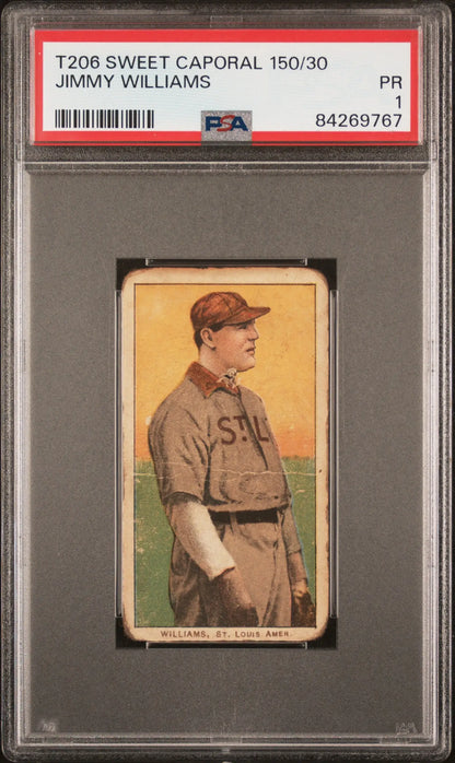 PSA-graded Jimmy Williams T206 Sweet Caporal baseball card in St. Paul uniform