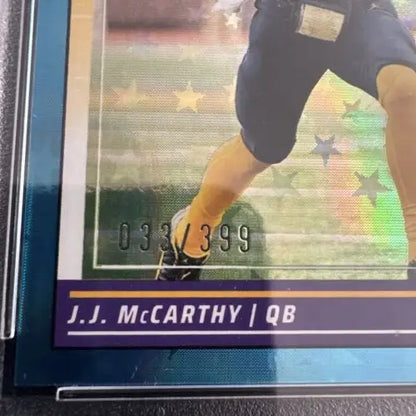 J.J. McCarthy 2024 Score Rookie Blue Stars /399 PSA 9 football card collectible
