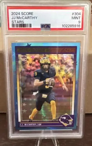Graded JJ McCarthy Score Rookie Blue Stars /399 PSA 9 football card for collectors