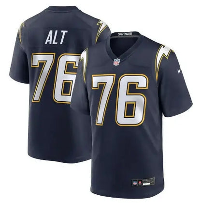 Navy blue Joe Alt Los Angeles Chargers Nike Alternate Charger Power Game Player Jersey with white and gold trim