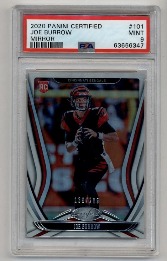 PSA 9 Mint Joe Burrow 2020 Panini Certified Mirror football card in case