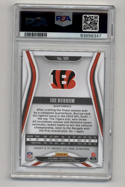 PSA-graded Joe Burrow 2020 Certified trading card in protective case