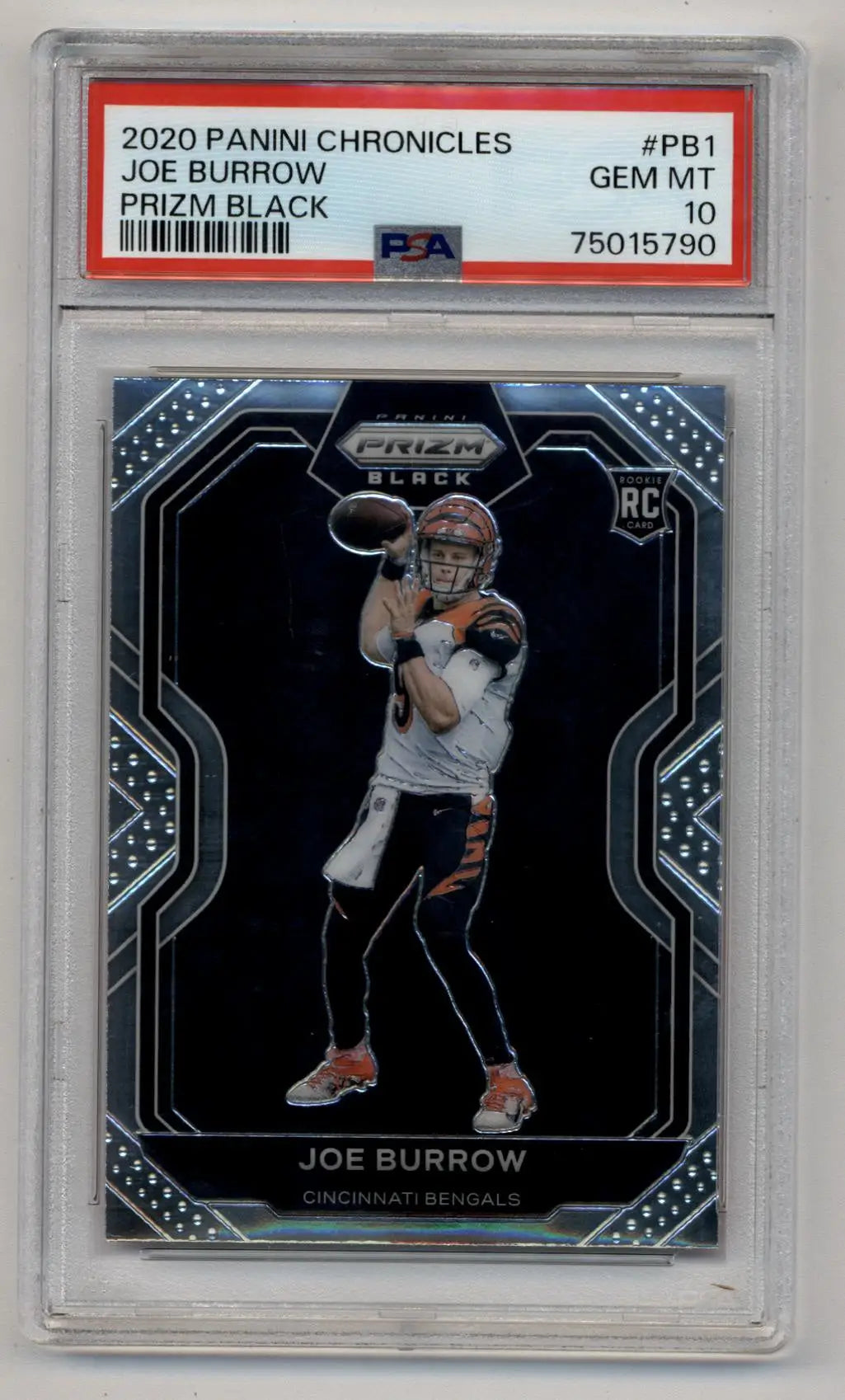PSA graded Joe Burrow 2020 Chronicles Black #PB1 rookie card in protective case
