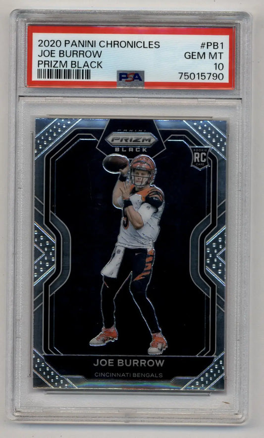 PSA graded Joe Burrow 2020 Chronicles Black #PB1 rookie card in protective case