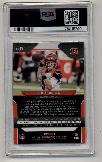 PSA-graded Joe Burrow 2020 Chronicles Black PB1 card in Gem Mint condition