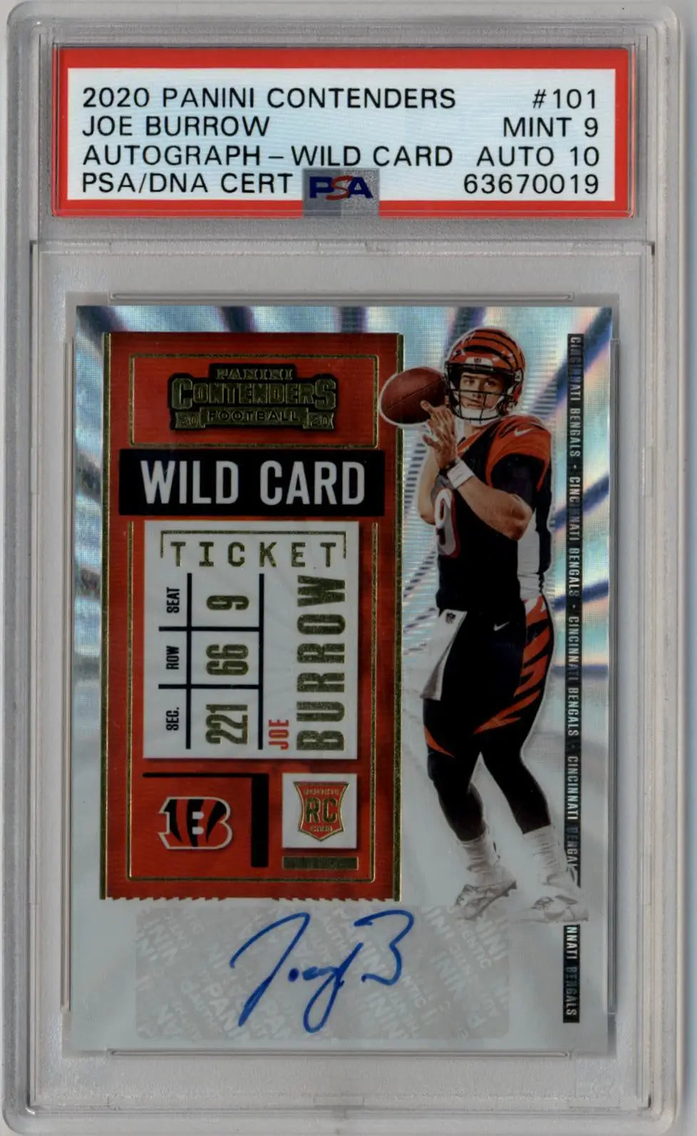 Joe Burrow 2020 Contenders Wild Card Auto #101 PSA 9 Mint Auto 10 - Singles