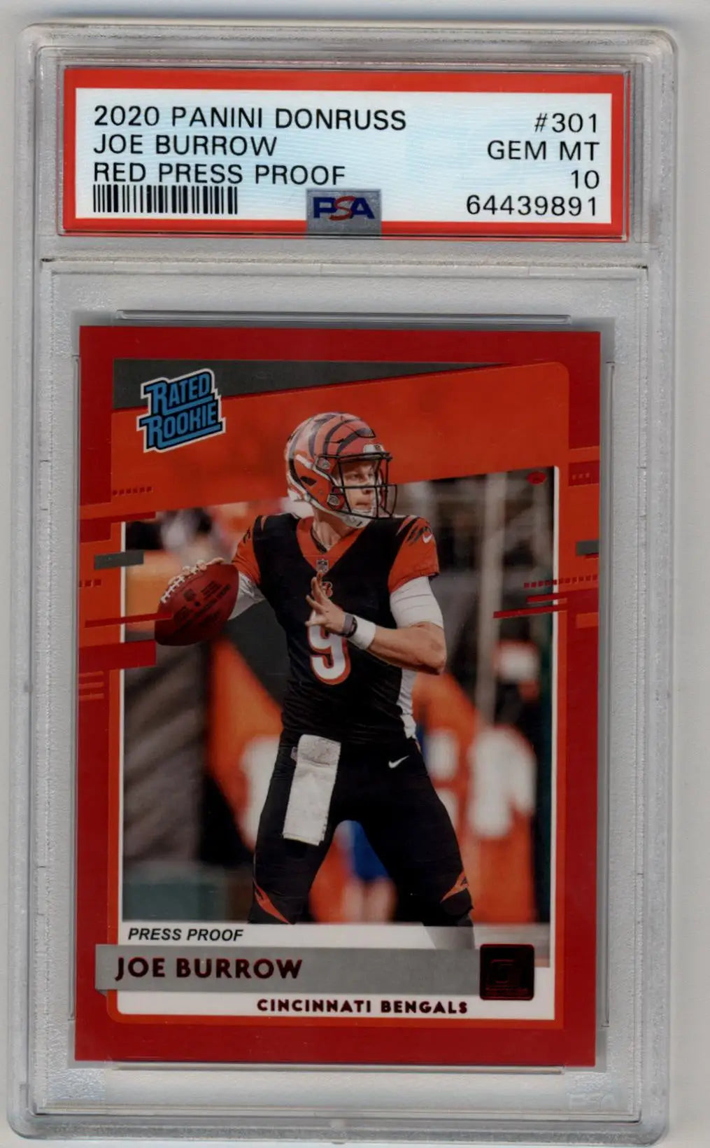 PSA 10 Gem Mint Joe Burrow 2020 Donruss Red Press Proof Rookie Card