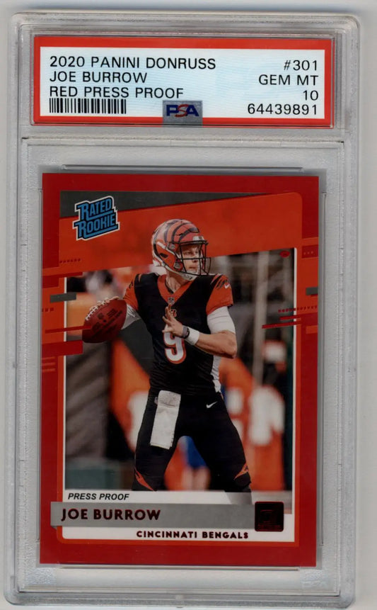 PSA 10 Gem Mint Joe Burrow 2020 Donruss Red Press Proof Rookie Card