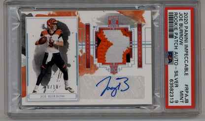 Joe Burrow 2020 Impeccable Rookie Patch Auto Silver 08/10 PSA 9 Mint - Singles