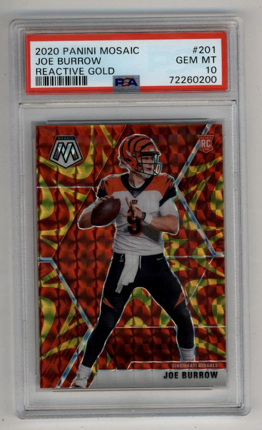 Joe Burrow 2020 Mosaic Reactive Gold football card graded PSA 10 Gem Mint