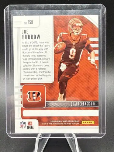 Joe Burrow 2020 Panini Absolute Rookie #158 trading card featuring Bengals MVP