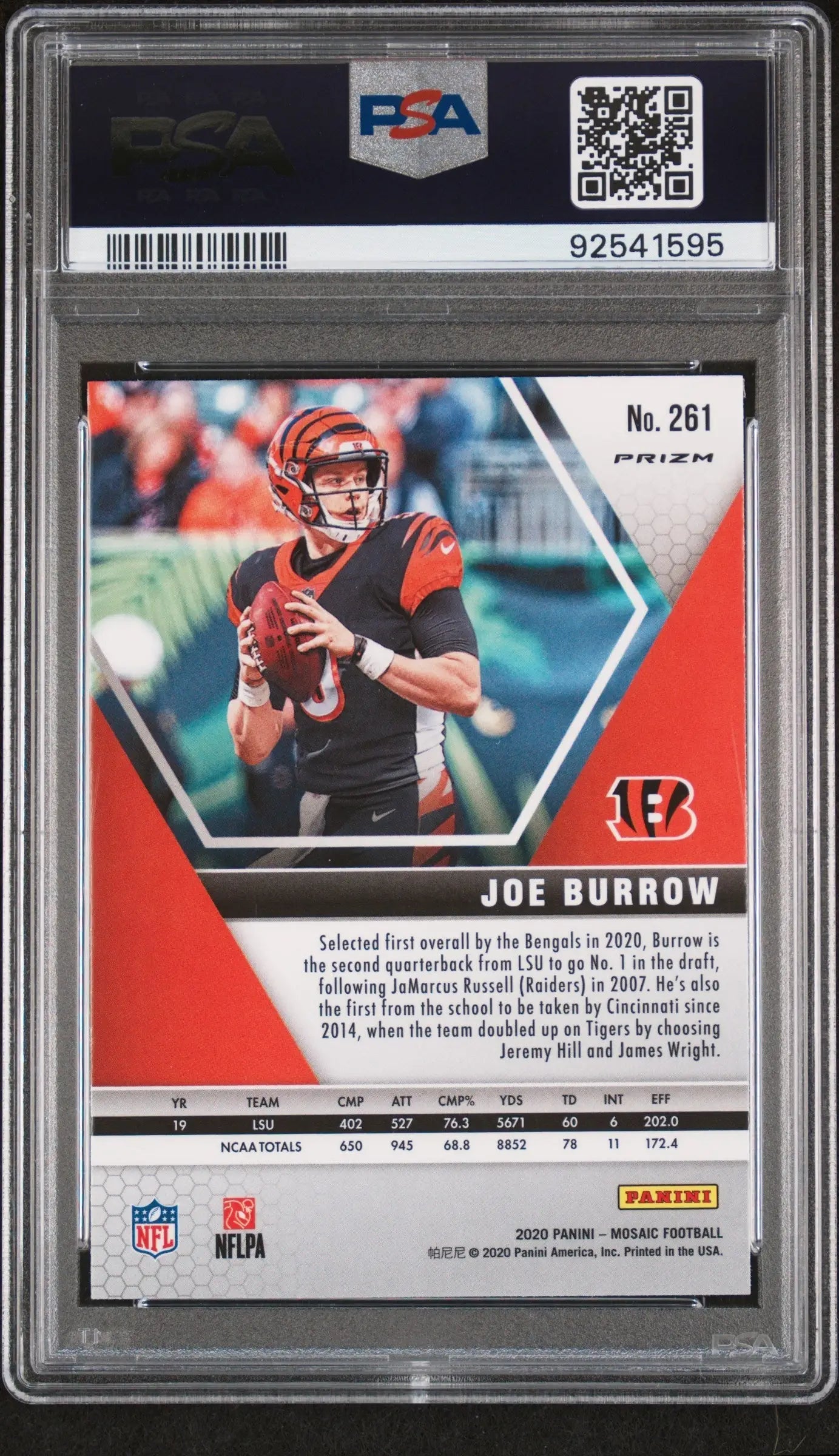 PSA-graded Joe Burrow Panini Mosaic Green Mosaic football card in gem mint condition
