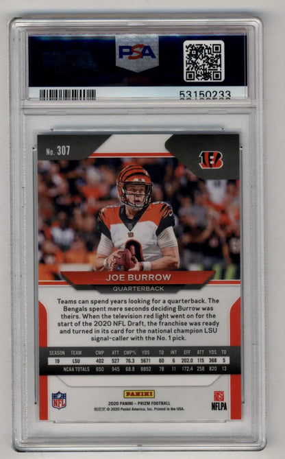 Joe Burrow 2020 Prizm #307 Rookie PSA 10 Gem Mint football card in protective case
