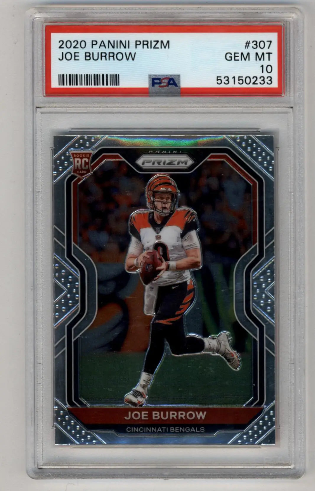 PSA 10 Gem Mint Joe Burrow 2020 Prizm Rookie Card in protective case