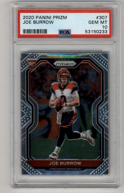 PSA 10 Gem Mint Joe Burrow 2020 Prizm Rookie Card in protective case