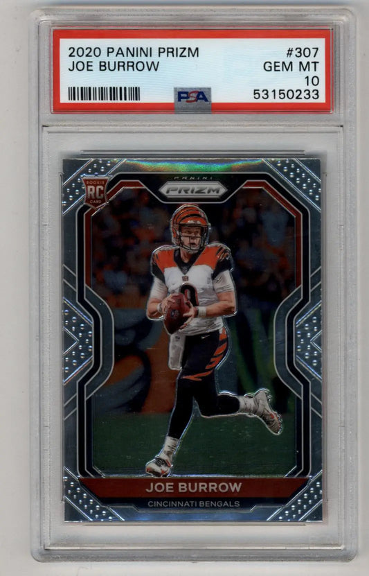 PSA 10 Gem Mint Joe Burrow 2020 Prizm Rookie Card in protective case
