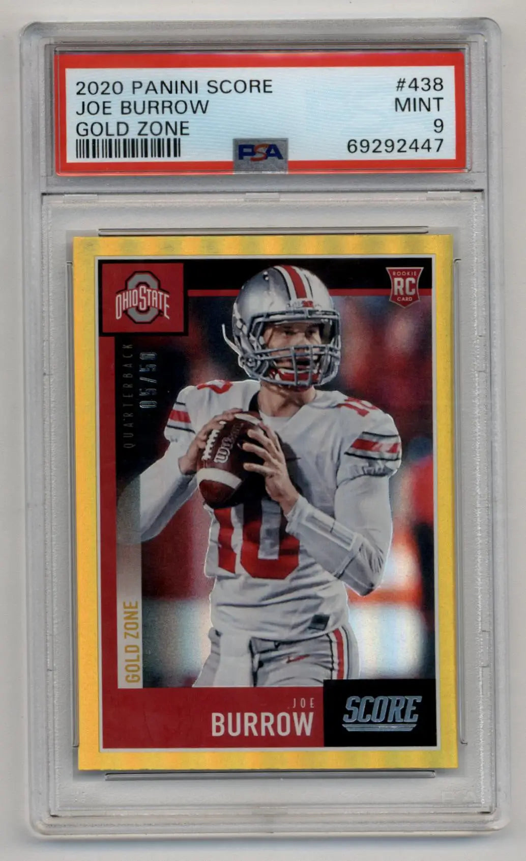 Joe Burrow 2020 Score Gold Zone #438 05/50 PSA 9 Mint - Singles