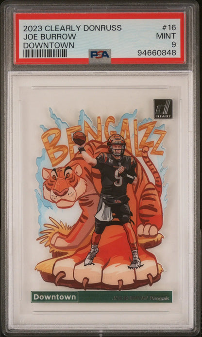 2023 Joe Burrow Donruss Downtown PSA 9 Mint football card in mint condition