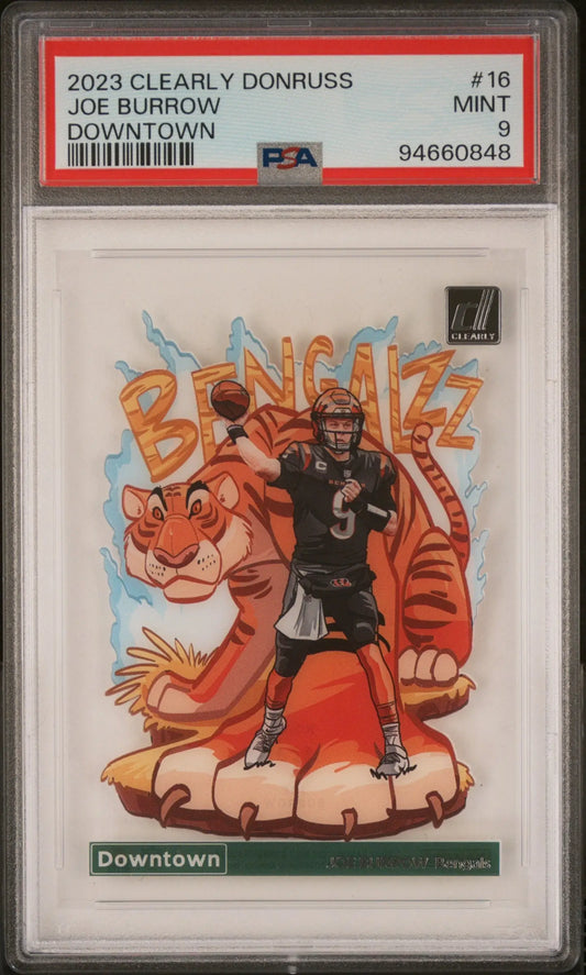 2023 Joe Burrow Donruss Downtown PSA 9 Mint football card in mint condition