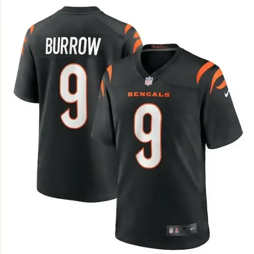 Black Joe Burrow Cincinnati Bengals Nike Game Jersey with number 9 and BURROW on back