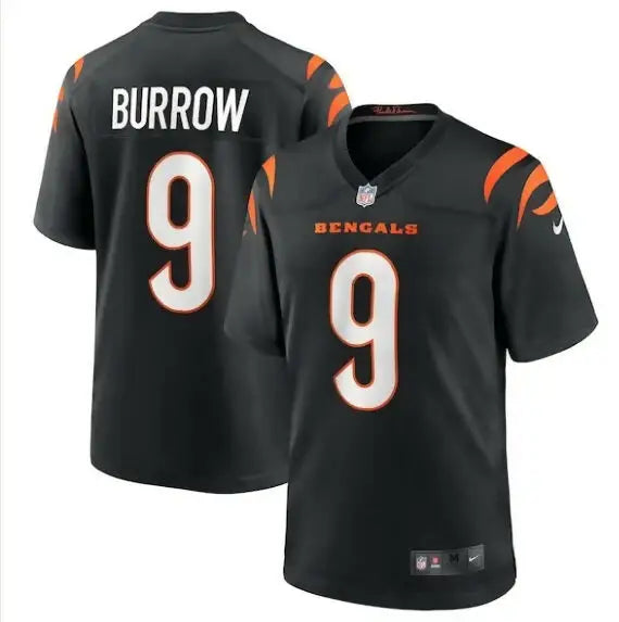 Black Cincinnati Bengals Joe Burrow Nike Game Jersey with white and orange accents