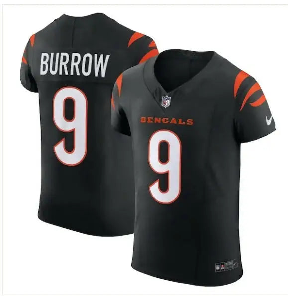 Black Cincinnati Bengals Joe Burrow NFL jersey with number 9 and BURROW on the back