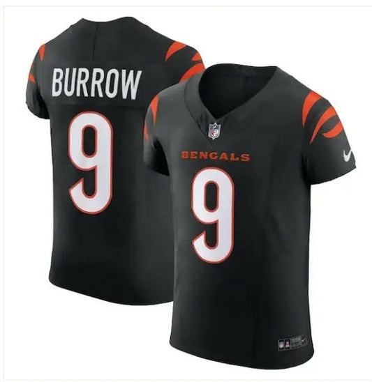 Black Cincinnati Bengals Joe Burrow NFL jersey with number 9 and BURROW on the back