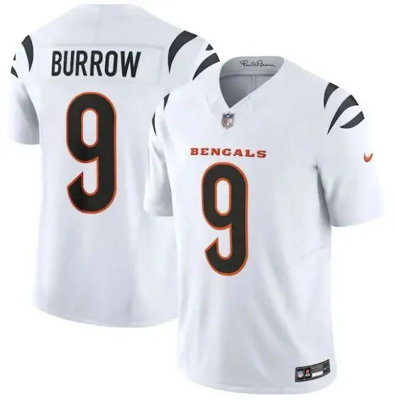 White Cincinnati Bengals Joe Burrow Nike Vapor F.U.S.E. Limited Jersey with number 9