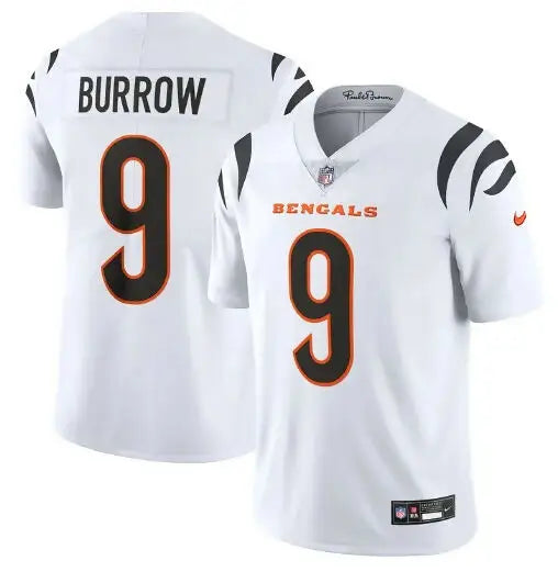 White Cincinnati Bengals Joe Burrow Nike Vapor Untouchable Limited Jersey with black and orange details
