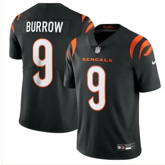 Black and orange Joe Burrow Cincinnati Bengals Nike Vapor Untouchable Limited Jersey with number 9