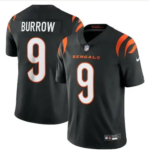Black NFL Joe Burrow Cincinnati Bengals Nike Vapor Untouchable Limited Jersey with orange and white accents