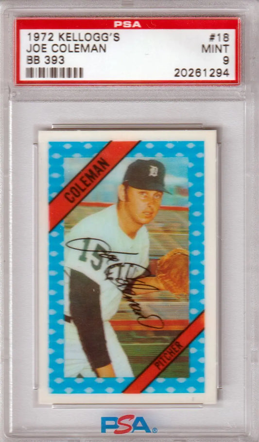 Graded 1972 Kellogg’s Joe Coleman baseball card PSA 9 MINT from Columbia Hobby