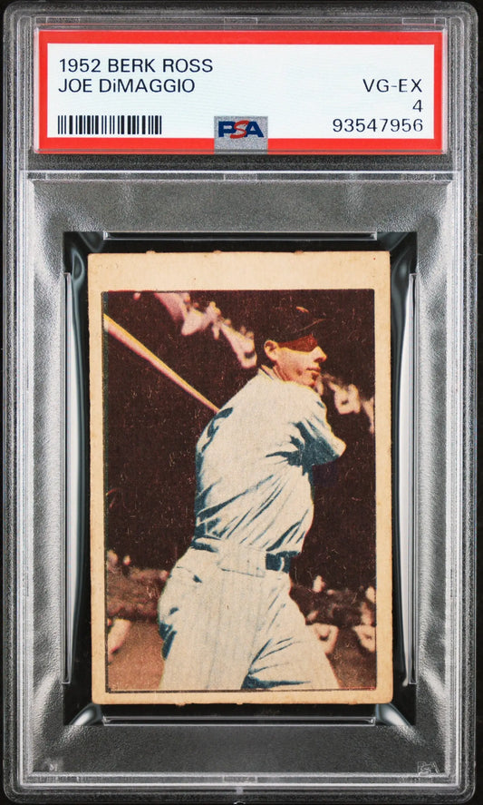 PSA-graded 1952 Berk Ross Joe DiMaggio baseball card in protective case