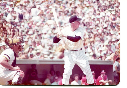 Baseball batter at home plate in Joe DiMaggio New York Yankees memorabilia photo